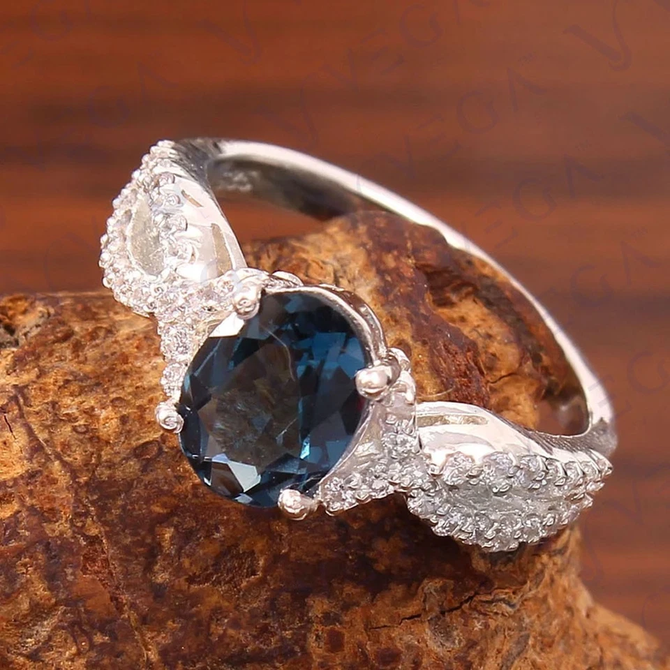 3.60Ct Oval Cut Natural Topaz and Diamond Split Shank Ring 18K White Gold Plated - Image 4 of 4