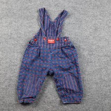VINTAGE OshKosh B'gosh Overalls Girls 2T Blue Floral Stripe Made USA 90s