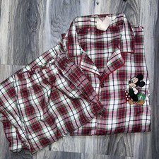 Disney Store Mickey Mouse Pajama Set Mens XL Red Plaid Light Flannel Christmas