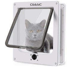 CEESC Large Cat Door for Interior/Exterior Door, Weatherproof, White, Rotary 4 W