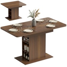 HOMCOM Extendable Dining Table for 4-6, Kitchen Table with Shelves, Walnut