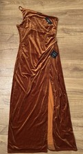 LULUS Maxi Dress Rust Orange One Shoulder Velvet Size XL