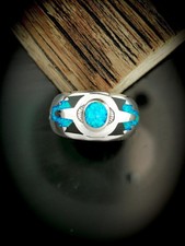 Southwest Navajo Handmade Ring   Native American 925 Sterling Silver   Blue...
