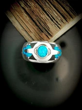 Southwest Navajo Handmade Ring • Native American 925 Sterling Silver • Blue...