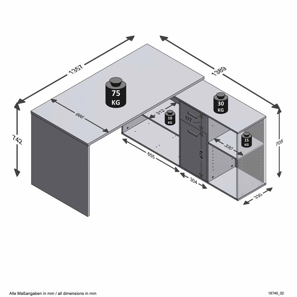 Bureau d'angle Oxela réversible chêne 135cm à rangement modulable - 4