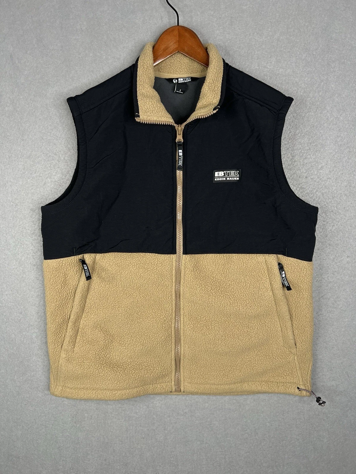 Eddie Bauer EBtek Black & Tan Sherpa Lined Vest Sz Men’s L