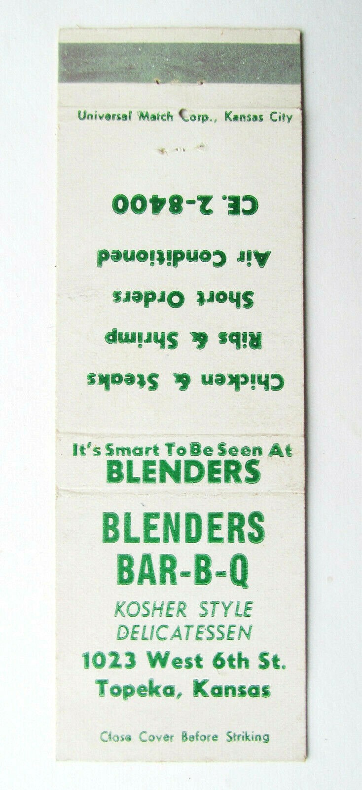 Bar-b-q - Topeka, Kansas Restaurant 20fs Matchbook Cover Kos