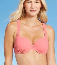 Shade Shore Bikini Top Light Lift Gauva Pink Underwire Swimwear NWT 34C