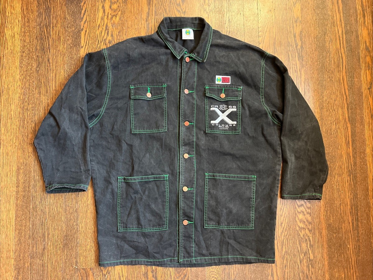 RARE 1990s Cross Colours Black Jean Jacket Big Print Logo With