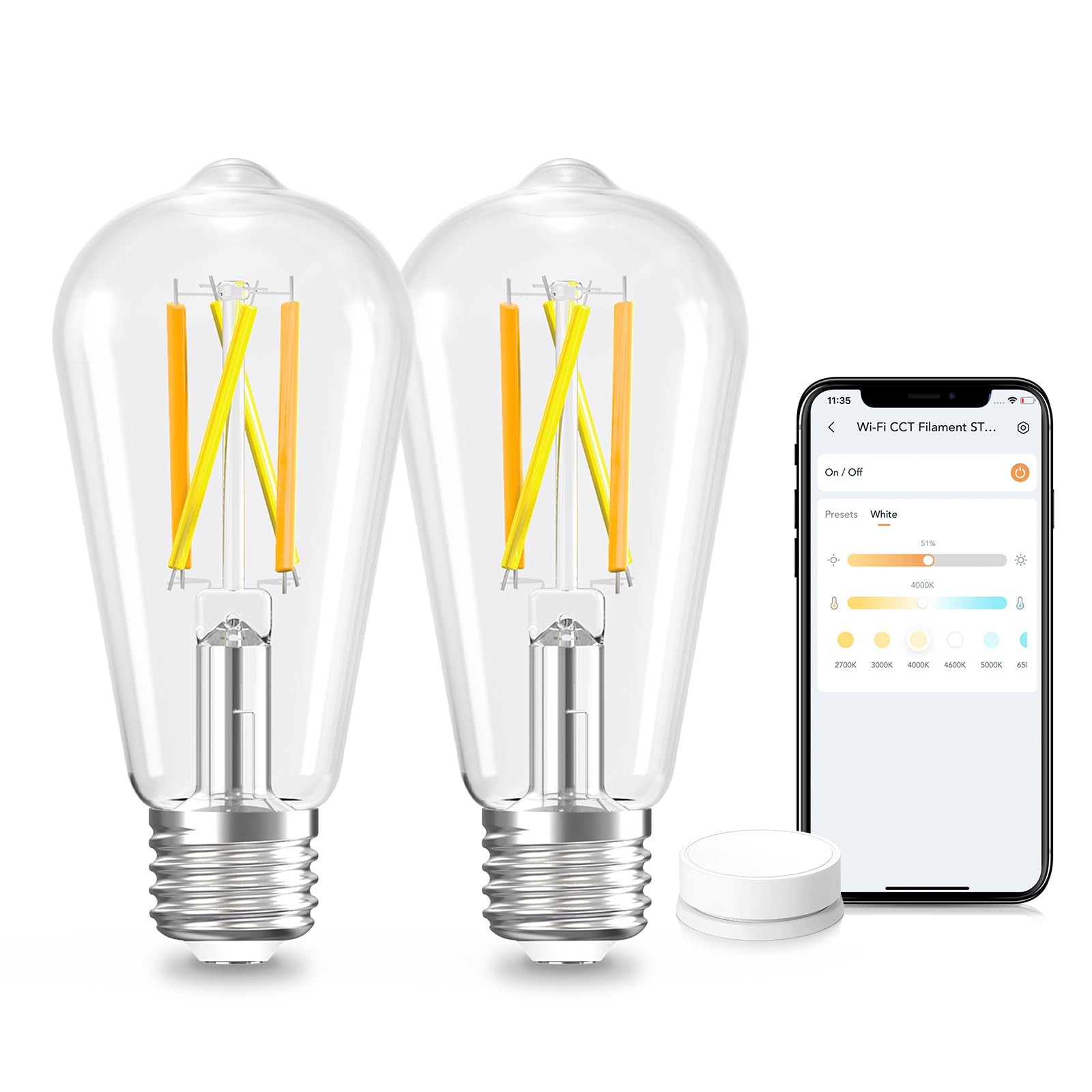 , 2700k-6500k Tunable Wifi Edison Bulbs With Remote