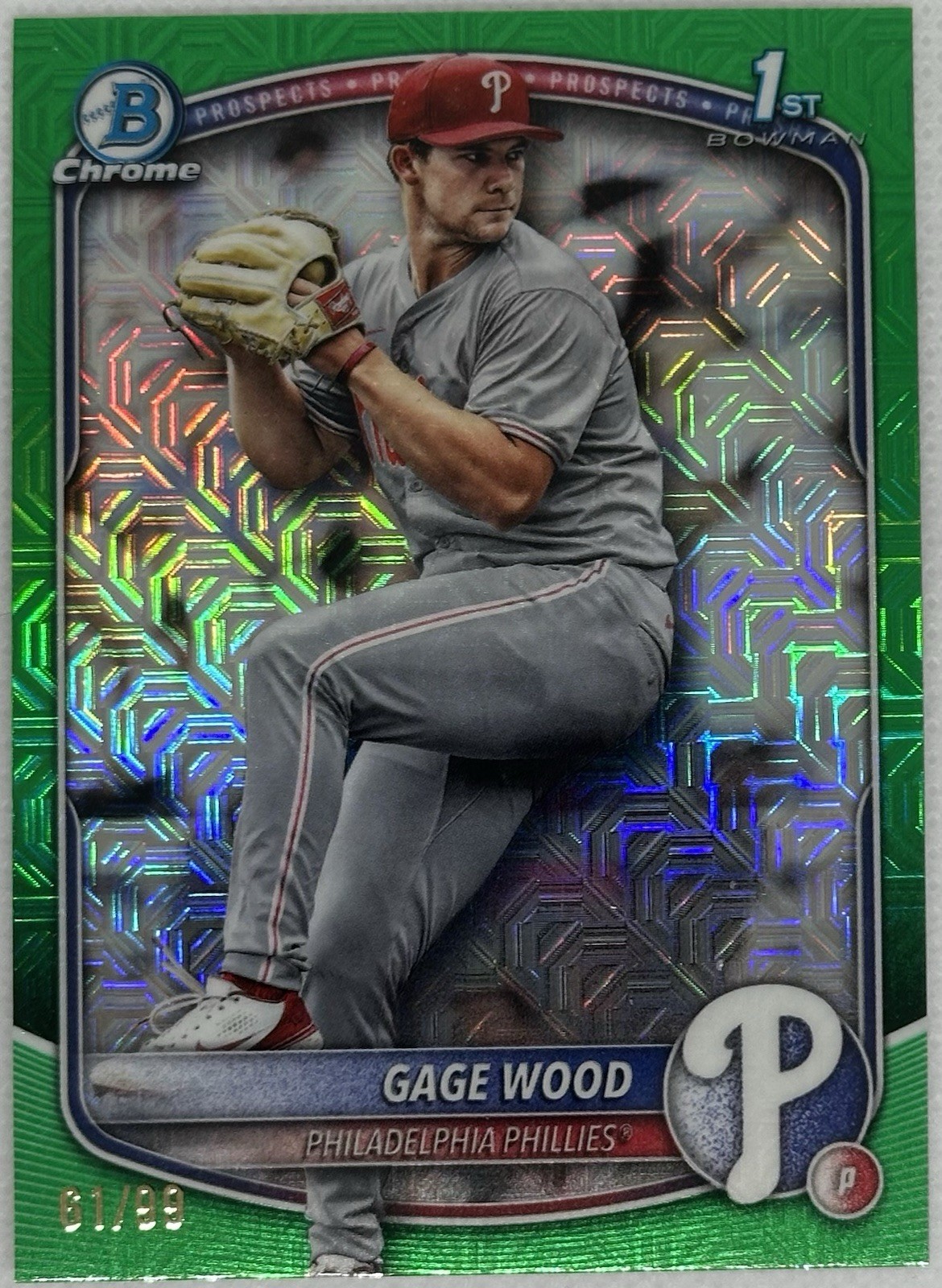 Gage Wood - 2025 Bowman Draft 1st Chrome Green Grass Refractor /99 Phillies