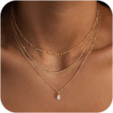 Layered Necklaces for Women,Dainty 14K Gold Plated CZ Layered Choker Necklace fo