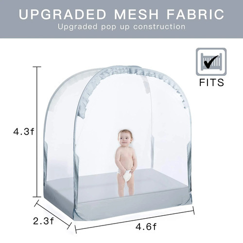 Crib Tent Crib Net to Keep Baby in, Pop Up Crib Tent Canopy (55.2" L x 27.6" W - Picture 3 of 4