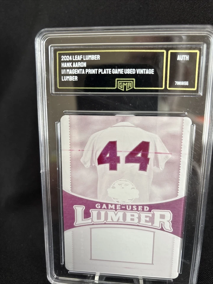 2024 Hoja Madera Hank Aaron 1/1 Magenta Impresión Placa Juego Usado Vintage Madera Foto 2 de 4