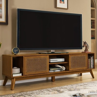 TV Stand Entertainment Center TV Media Console w/ Rattan Door for TV up to 75in