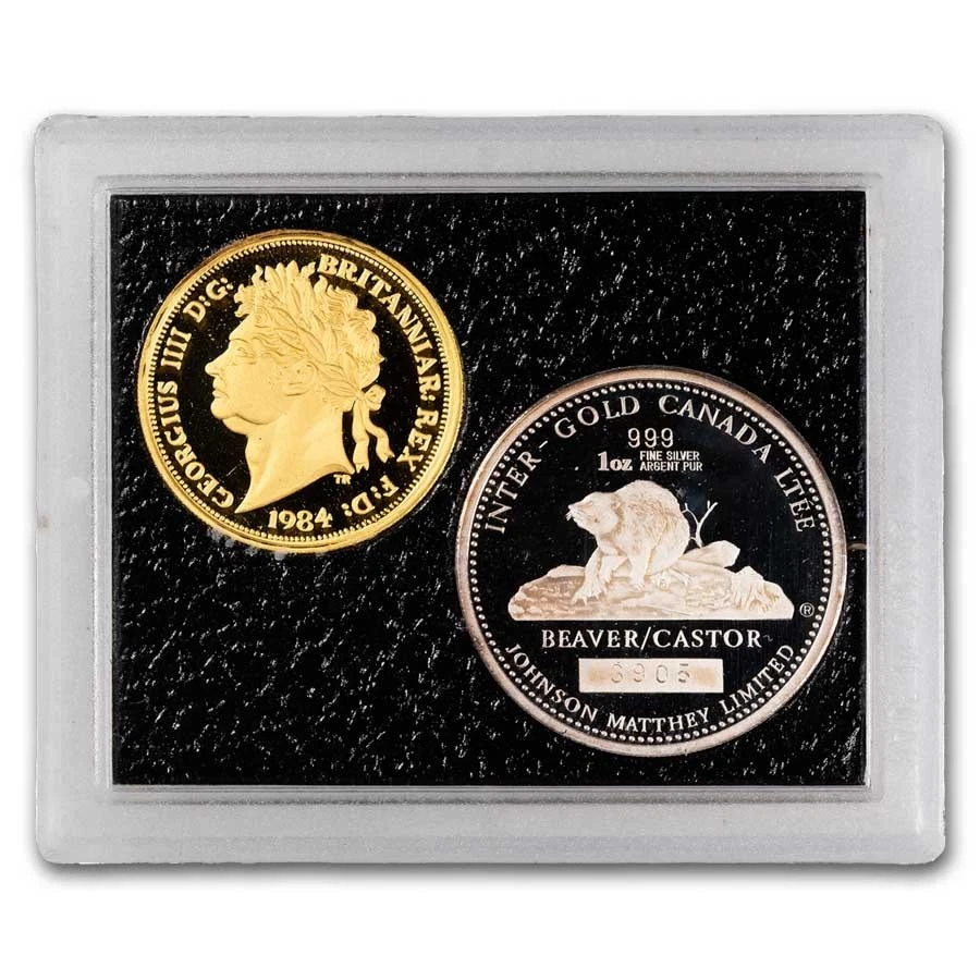 Juego de medallas de oro/plata JM y castor Mallory 1984 Canadá Foto 2 de 4