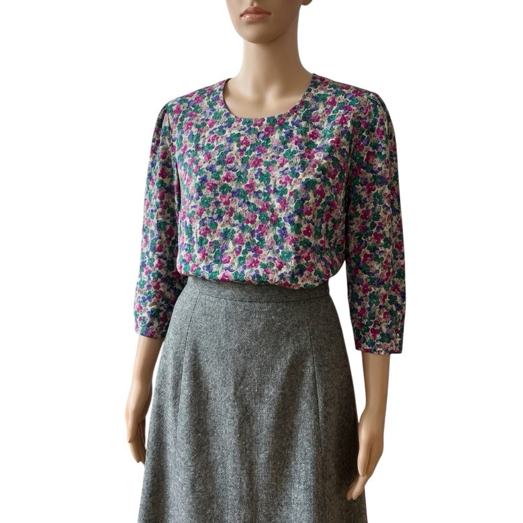 Womens Vintage 80s Blouse Top Floral Print Retro Boho Indie 14