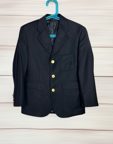 Brooks Brothers Loro Piana Boys Three-Button Prep Blazer Navy Gold Buttons sz 8