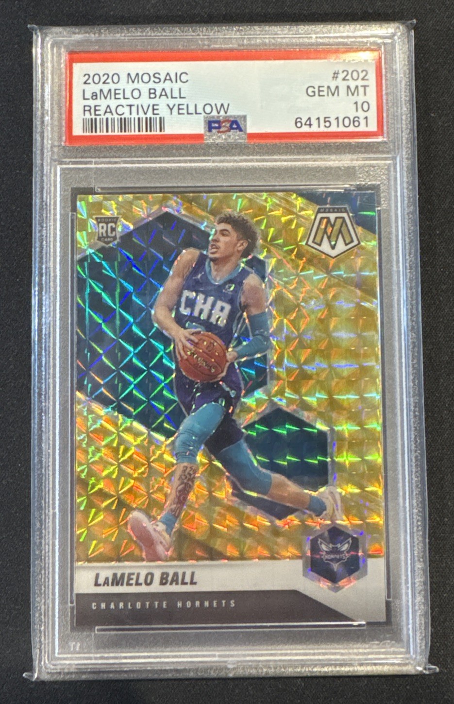 2020 Panini Mosaic #202 10 Lamelo Ball Reactive Yellow Prizm PSA 10
