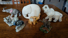 Vintage LOT OF 7 Miniature ELEPHANTS Various Materials and Sizes 6" to 2.5"