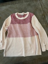 Loft Pink Color Block Pullover Sweater Large Long Sleeve Tie On Sleeve RoundNeck