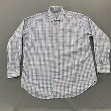 Peter Millar Dress Shirt Mens XL White Blue Purple Plaid Button Down Long Sleeve