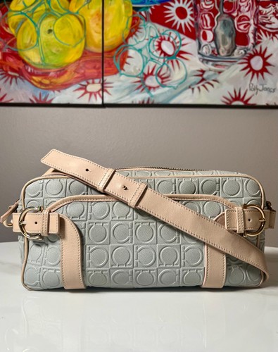 Salvatore Ferragamo RARE Y2K Gancini East West Gray Beige Shoulder Bag