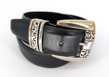 Brighton Black Engraved Buckle Leather Belt Vintage 1996 Womens Western Boho M