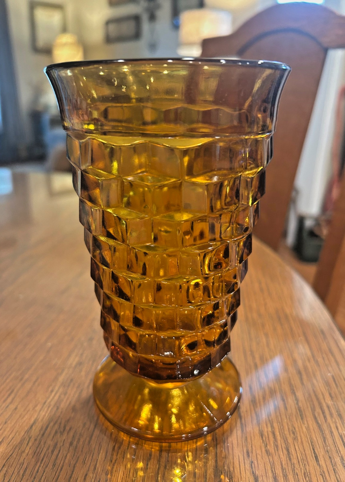 1 VINTAGE '60's INDIANA / WHITEHALL AMBER CUBIST FOOTED ICE TEA TUMBLER 6" TALL