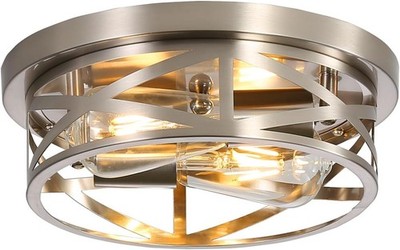 Brushed Nickel Flush Mount Ceiling Light Fixture,2-Light Industrial Farmhouse...
