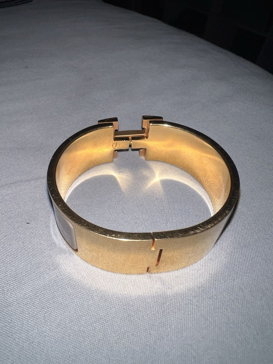 Hermes Clic Clac H Cream Enamel Gold Plated Wide Bracelet View 2