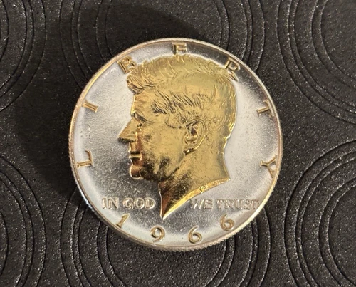 DANBURY MINT - 1966 KENNEDY -40% SILVER - GOLD AND SILVER PLATED -BEAUTIFUL COIN