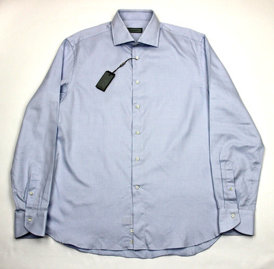 Canali Dress Shirt Mens 16.5 42 Light Blue Check Long Sleeve Cotton Italy