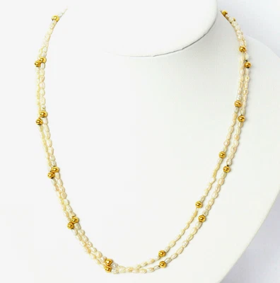 Perlenkette doppelreihig 14 Karat 585 Gold Goldperlen Biwa Perlen 48 cm 9,66 g - Bild 1 von 3