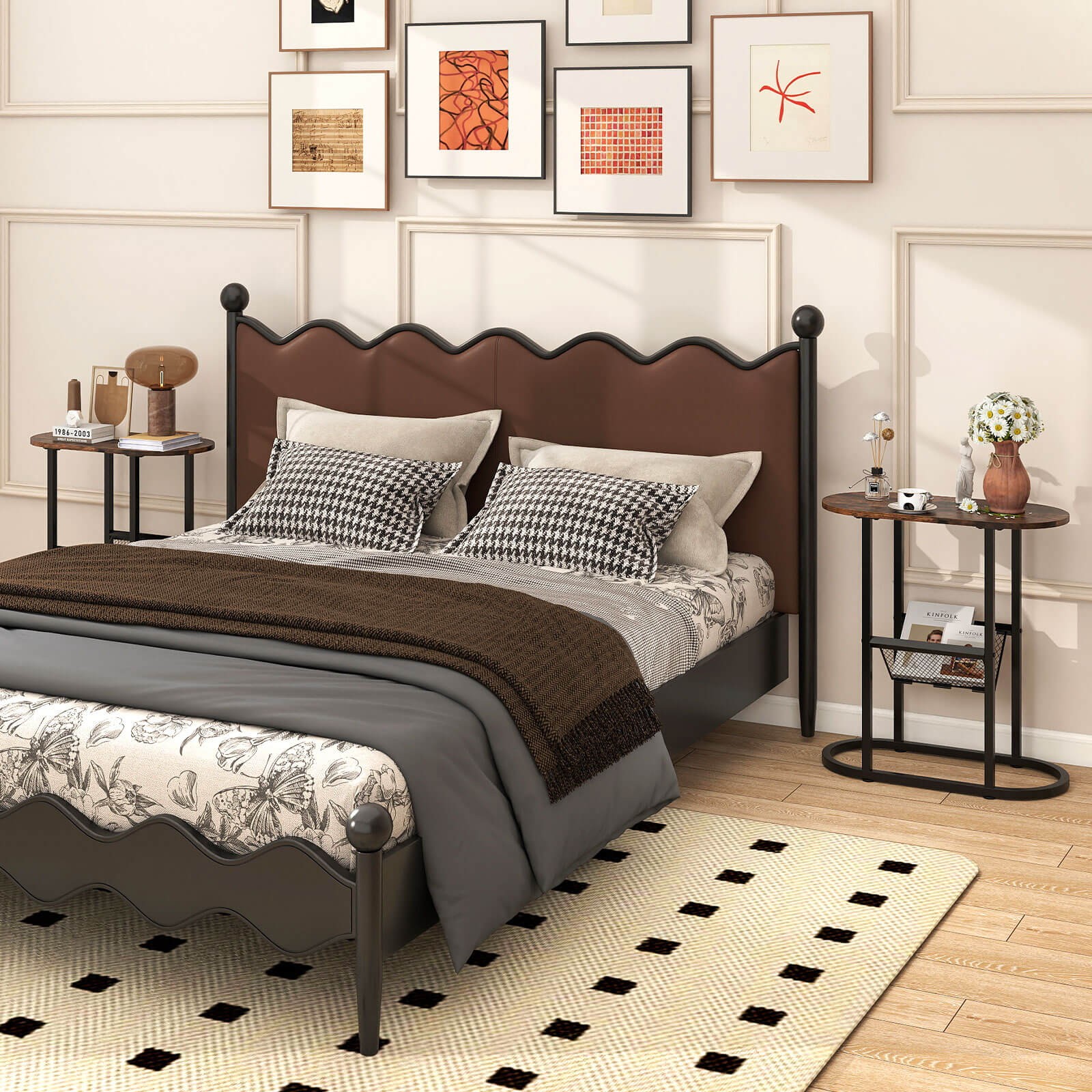 2-tier Side Table Oval Narrow End Table Nightstand Bedside Table Brown