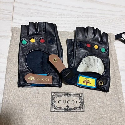Adidas GUCCI Lederhandschuhe Unisex Schwarz Made in Italy Guter Zustand Gebra...