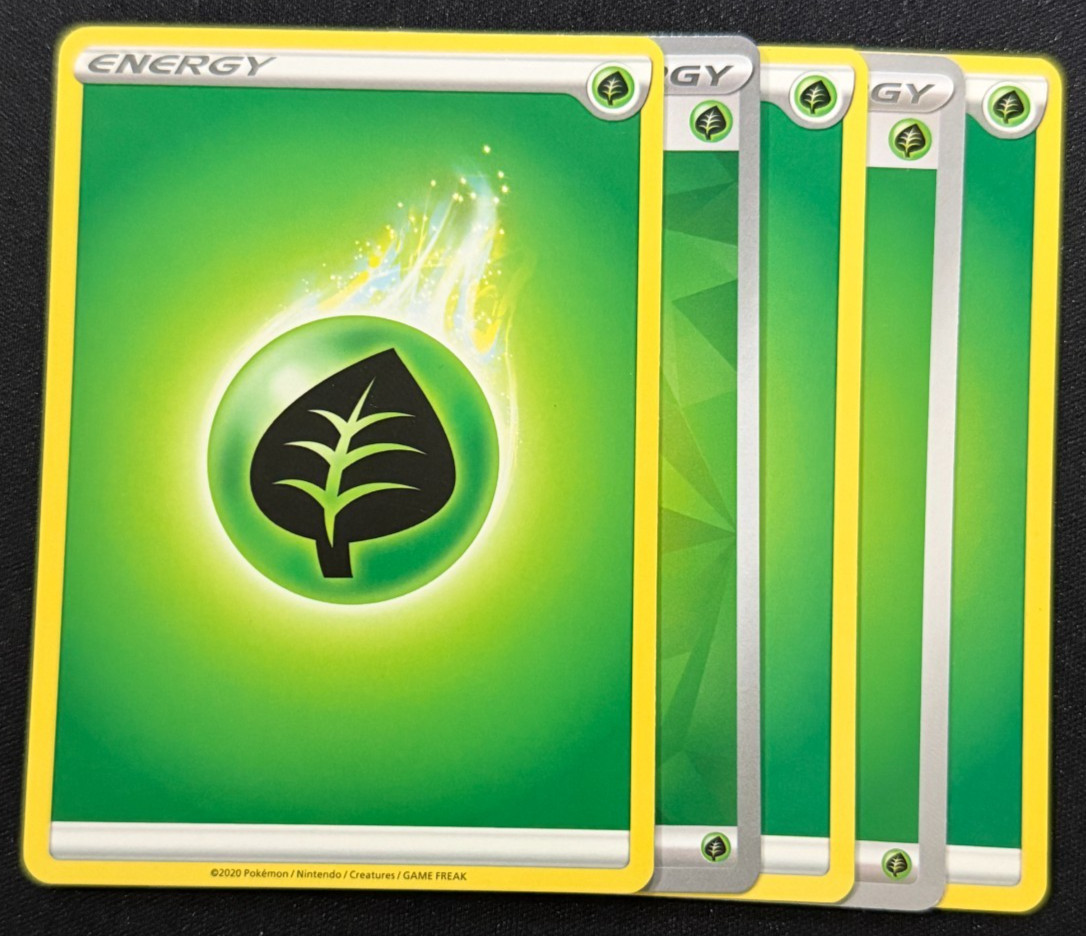Assorted Pack of 5 Basic Grass Energy  Pokemon TCG English