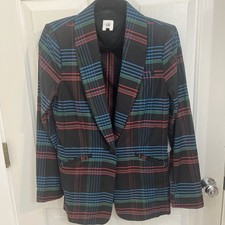 Cabi Holiday Plaid Black Red Blue Blazer Jacket 3850 Womens S- EUC