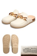 Vionic Women  s Beige Leather Chain Loafer Mule Flats Slip-On Comfort 9.5
