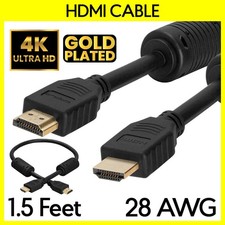 1.5FT HDMI Male to Male Cable 28AWG Cord Ferrite Cores 4K 1080p Monitor HDTV