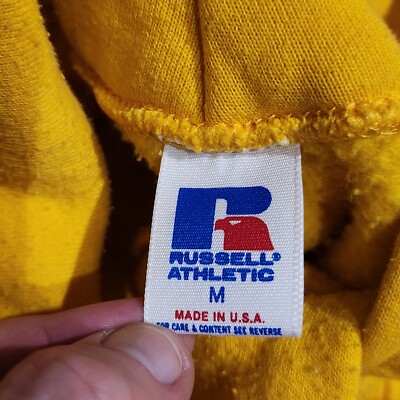 Vintage 80s Russell Athletic Yellow Pullover Hoodie Sweatshirt