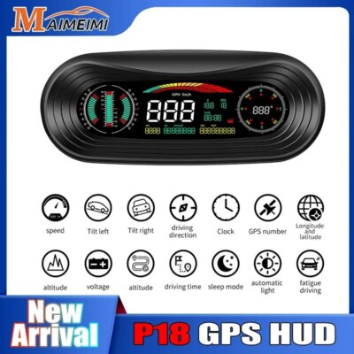 P18 GPS HUD Car Head Up Display Speed Mileage Time Latitude Longitude Projector