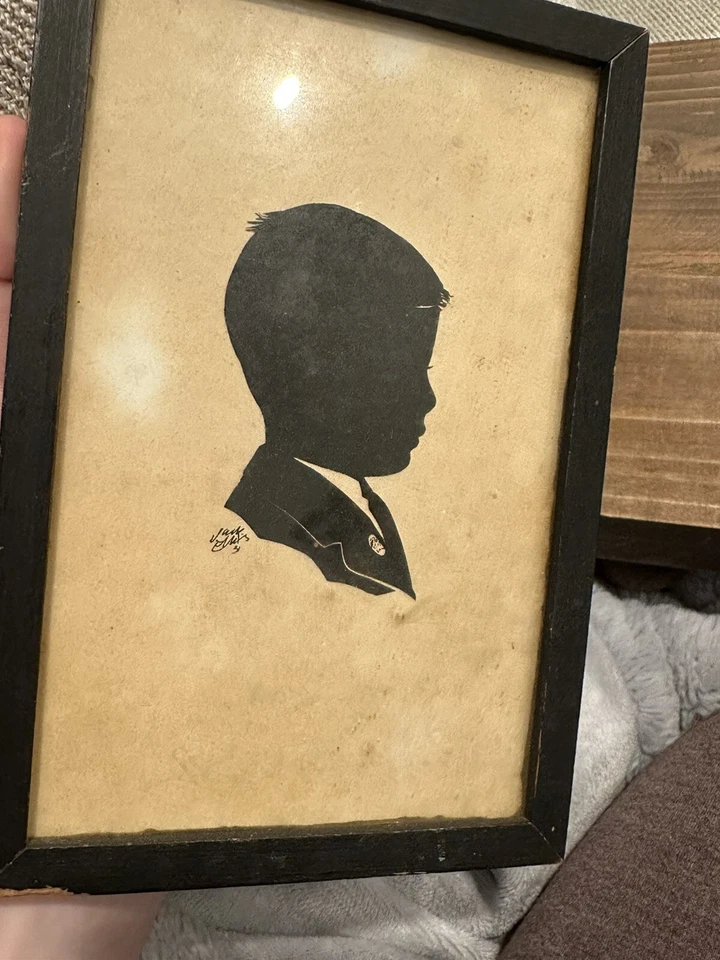 Antigua silueta de papel enmarcada de 2 piezas firmada por el artista Jack Ellis 1931 AMERICANA Foto 4 de 4