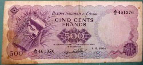 CONGO 500 FRANCS NOTE ISSUED 01.08. 1964, P7