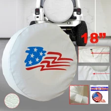 18" White American Flag Spare Tire Cover XXL For Jeep Wrangler Tire Cover 33-35"