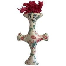 Vtg Dammit Doll Stress Relief Pink Floral Print Yarn Hair Lightly Used USA Made