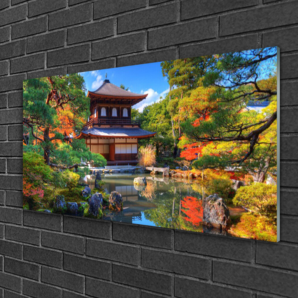 Tableau sur verre paysage de maisons pour illuminer votre salon moderne en 100x50