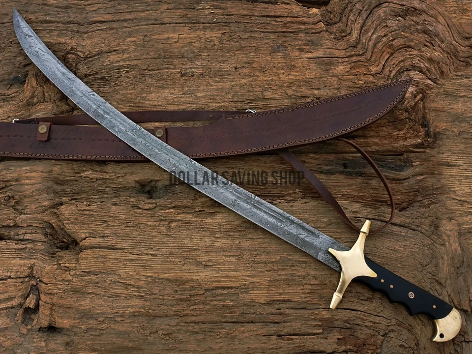 Espada árabe de acero Damasco forjada a mano, espada persa hecha a mano, espada pirata. Foto 2 de 4