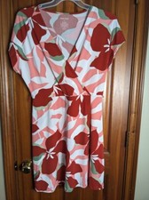 Nine West-Woman Wrap Dress-Size Large-Peach/White/Red Design-Dolman Sleeve-NWT