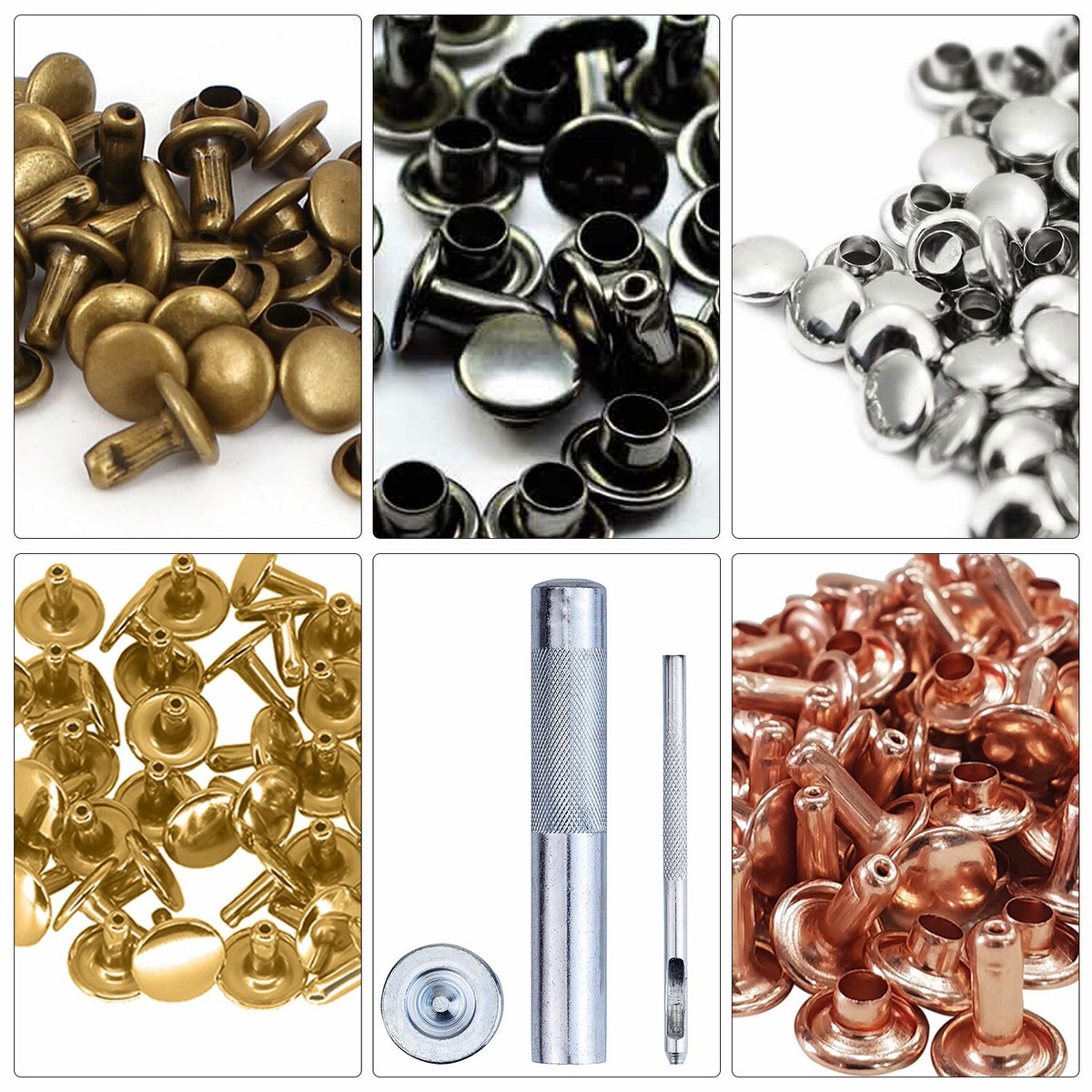 50 Sets 6mm Colorful Rhinestone Rivets & Studs For Clothing, Bags & Leather Craft